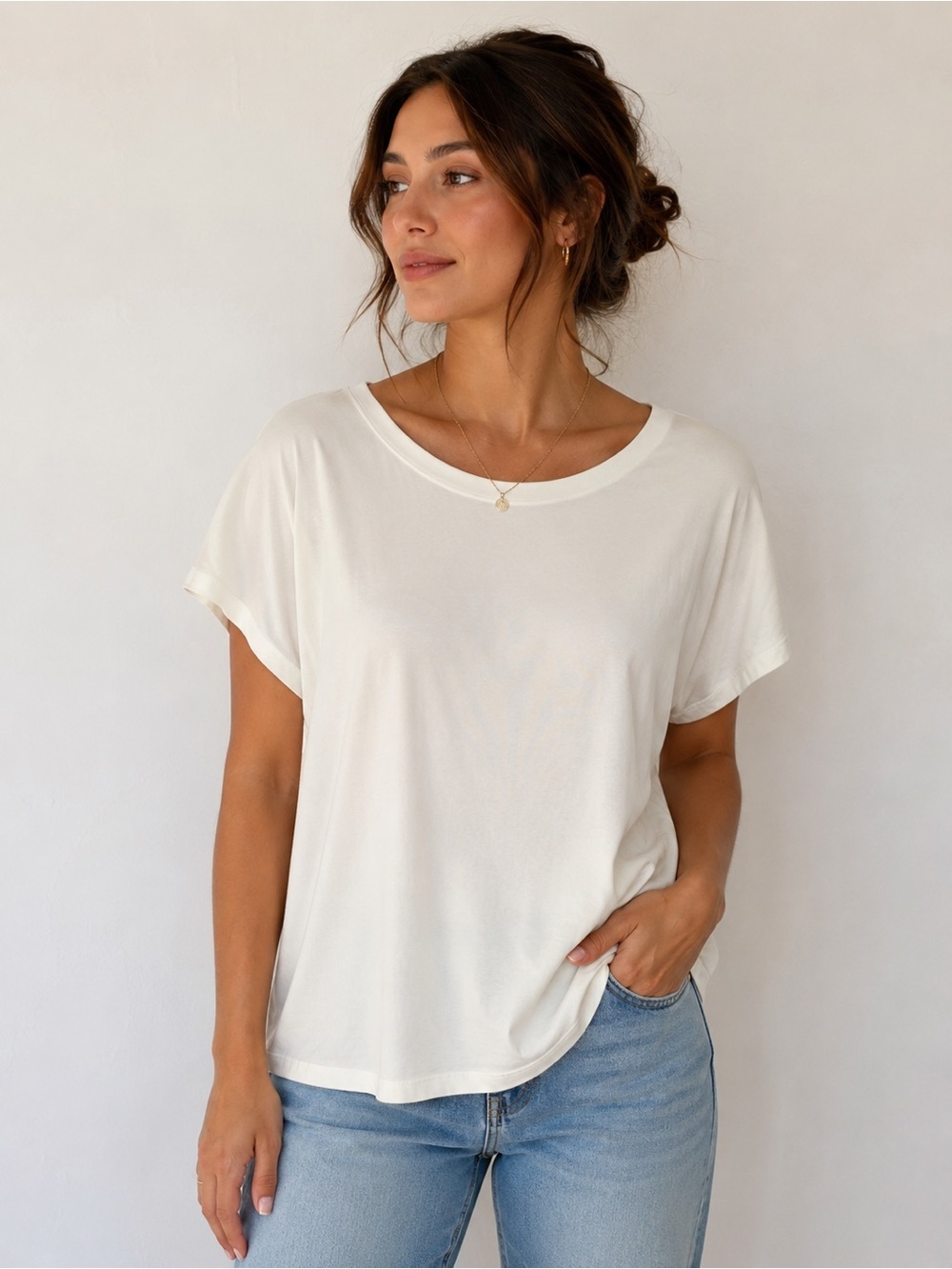 J.Jill Luxe Supima Scoop Neck Tee | Tencel Relaxed Minimalist Layering White XL